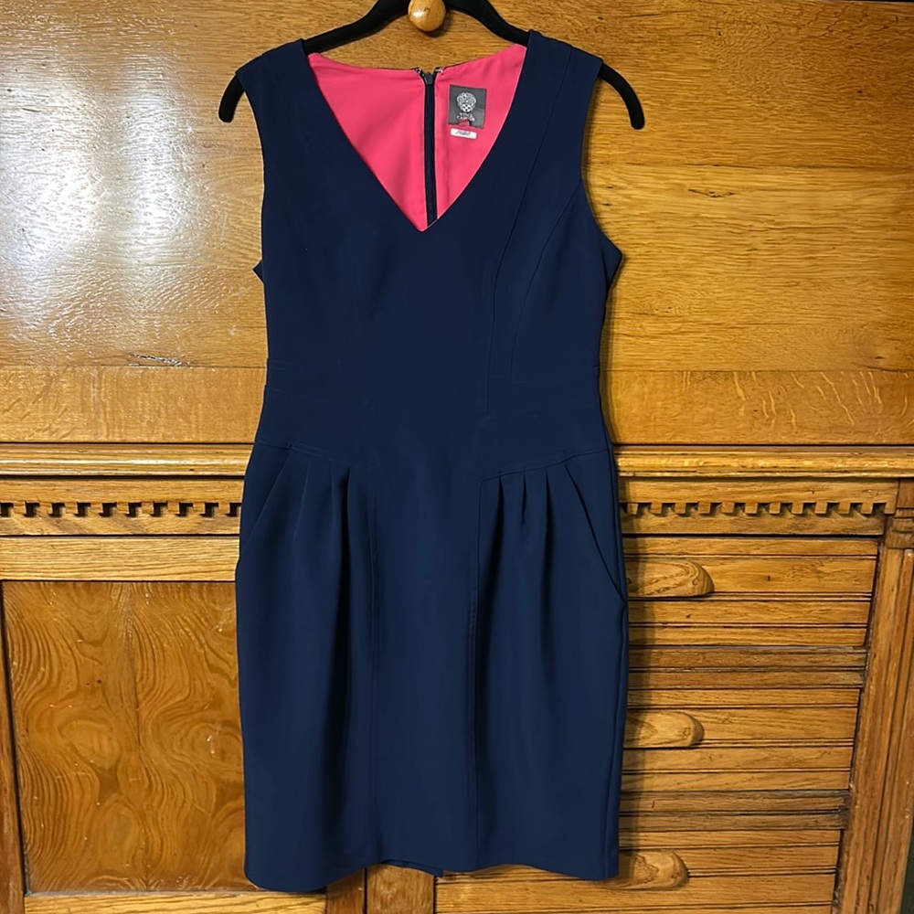 Vince Camuto Fit & Flare Navy Sleeveless Dress - Picture 1 of 8